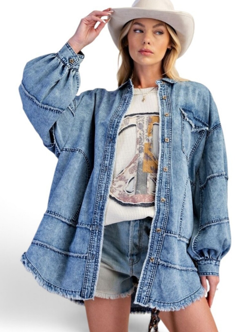 New Easel Denim Jean Shacket Jacket New